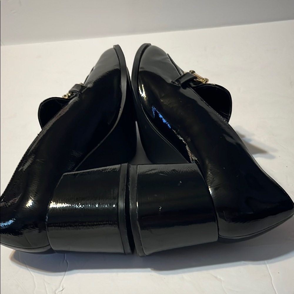 Stylish Black Patent Loafers with Gold Buckle - Picture 3 of 8